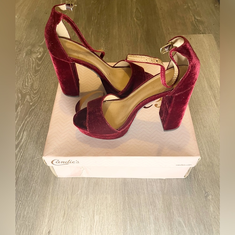 Wine velvet high heels